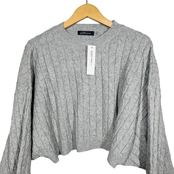 NEW! Good Time USA Crop Crewneck Sweater Casual Knit Gray Zig Zag LS - XL - Picture 2 of 5